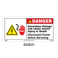 Safety Decals DANGER. Hazardous Voltage can cause severe injury or death. Disconnect Power before Servicing.