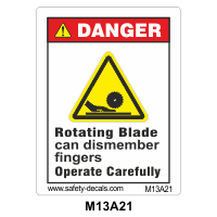 Safety Decals DANGER. Rotating Blade can dismember fingers. Operate Carefully