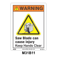 Safety Decals WARNING.  Saw Blade can cause injury. Keep Hands Clear.