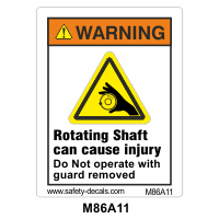 Safety Decals WARNING  Rotating Shaft can cause injury. Do not operate with guard removed.