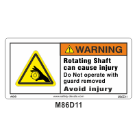 Safety Decals WARNING  Rotating Shaft can cause injury. Do not operate with guard removed. Avoid Injury.