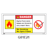 Safety Decals DANGER  Highly Flammable Gases and Solvents are present here. No Smoking. No Open Flame.
