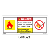 Safety Decals DANGER  Highly Flammable Gases and Solvents are present here. No Smoking. No Open Flame.