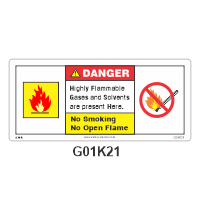 Safety Decals DANGER  Highly Flammable Gases and Solvents are present here. No Smoking. No Open Flame.