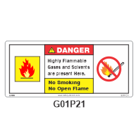 Safety Decals DANGER  Highly Flammable Gases and Solvents are present here. No Smoking. No Open Flame.