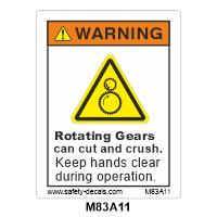 Safety Decals WARNING. Rotating Gears can cut and crush. Keep hands clear during operation.