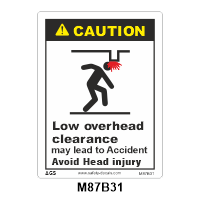Safety Decals CAUTION. Low overhead clearance may lead to accident. Avoid head injury. 