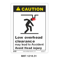 Safety Decals CAUTION. Low overhead clearance may lead to accident. Avoid head injury.