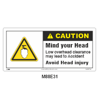 Safety Decals CAUTION. Mind your Head. Low overhead clearance. Avoid head injury.