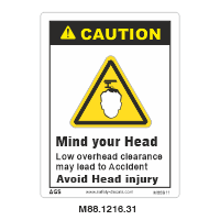 Safety Decals CAUTION. Low overhead clearance may lead to accident. Avoid head injury.