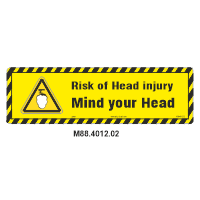 Safety Decals Low overhead clearance. Mind your Head. Avoid head injury.