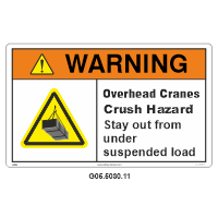 Safety Decals WARNING. Overhead Cranes. Crush Hazard. Stay out from under suspended load.