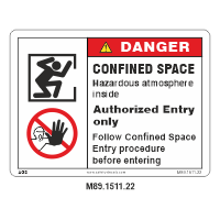 Safety Decals DANGER. CONFINED SPACE. Hazardous atmosphere inside. Authorized Entry only. Follow Confined Space Entry procedure before entering.