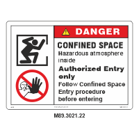 Safety Decals DANGER. CONFINED SPACE. Hazardous atmosphere inside. Authorized Entry only. Follow Confined Space Entry procedure before entering.