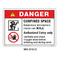 Safety Decals DANGER. CONFINED SPACE. Hazardous atmosphere inside can KILL. Authorized Entry only. Ventilate and check Oxygen level before entering and during work.     