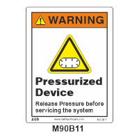 Safety Decals WARNING. Pressurized Device. Release Pressure before servicing the system.
