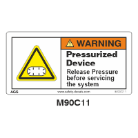 Safety Decals WARNING. Pressurized Device. Release Pressure before servicing the system.