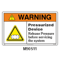 Safety Decals WARNING. Pressurized Device. Release Pressure before servicing the system.