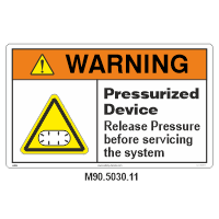Safety Decals WARNING. Pressurized Device. Release Pressure before servicing the system.