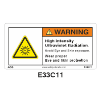 Safety Decals WARNING. High intensity Ultraviolet Radiation. Avoid Eye and Skin exposure. Wear proper Eye and Skin protection