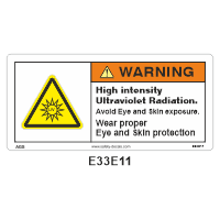 Safety Decals WARNING. High intensity Ultraviolet Radiation. Avoid Eye and Skin exposure. Wear proper Eye and Skin protection