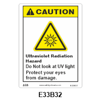 Safety Decals CAUTION.  Ultraviolet Radiation Hazard. Do Not look at UV light.  Protect your eyes from damage.