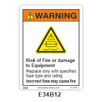 Safety Decals WARNING. Risk of Fire or damage to Equipment. Replace only with specified fuse type and rating. Incorrect fuse may cause fire      