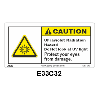 Safety Decals CAUTION.  Ultraviolet Radiation Hazard. Do Not look at UV light.  Protect your eyes from damage.