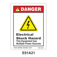 Safety Decals DANGER. Electrical Shock Hazard. This Equipment has Multiple Power Sources.