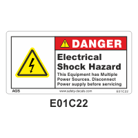 Safety Decals DANGER. Electrical Shock Hazard. This Equipment has Multiple Power Sources. Disconnect Power Supply before Servicing.