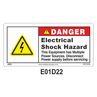 Safety Decals DANGER. Electrical Shock Hazard. This Equipment has Multiple Power Sources. Disconnect Power Supply before Servicing.