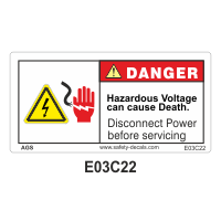Safety Decals DANGER. Hazardous Voltage can cause death. Disconnect Power before servicing     