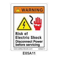 Safety Decals WARNING. Risk of Electric Shock. Disconnect Power before servicing.