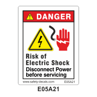 Safety Decals DANGER. Risk of Electric Shock. Disconnect Power before servicing.