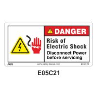 Safety Decals DANGER. Risk of Electric Shock. Disconnect Power before servicing     e05c21