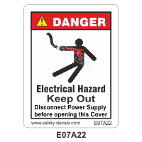 Safety Decals DANGER.Electrical Hazard. Keep Out.  Disconnect Power Supply before opening this cover