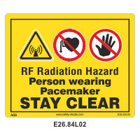 Safety Decals RF Radiation Hazard. Person wearing Pacemaker Stay clear