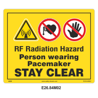 Safety Decals RF Radiation Hazard. Person wearing Pacemaker Stay clear