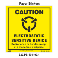 Safety Decals E27.PS-100100.1    CAUTION.   ELECTROSTATIC SENSITIVE DEVICE. Do Not open or handle except at a static-free workplace     e27.ps-100100.1