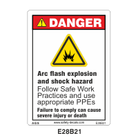 Safety Decals DANGER. Arc flash explosion and shock hazard. Follow safe work Practice and use appropriate PPEs. Failure to comply can cause severe injury or death
