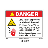 Safety Decals DANGER. Arc flash explosion and shock hazard. Follow safe work Practice and use appropriate PPEs. Failure to comply can cause severe injury or death