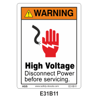 Safety Decals WARNING.  High Voltage. Disconnect Power before servicing.