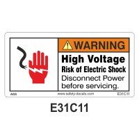 Safety Decals E31C11     Electric Shock. Disconnect Power before servicing.