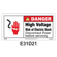 Safety Decals DANGER..  High Voltage. Risk of Electric Shock. Disconnect Power before servicing.              