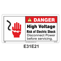 Safety Decals DANGER.  High Voltage. Risk of Electric Shock. Disconnect Power before servicing.                