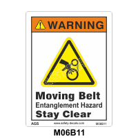 Safety Decals WARNING. Moving Belt. Entanglement Hazard. Stay Clear     