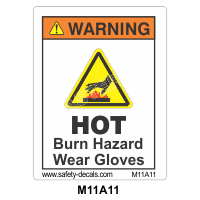 Safety Decals WARNING. HOT, Burn Hazard, Wear Gloves