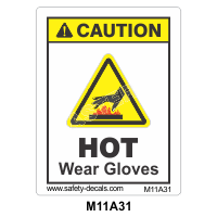 Safety Decals CAUTION. HOT, Wear Gloves