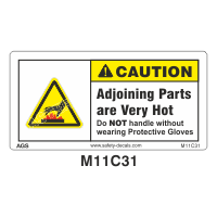 Safety Decals CAUTION. Adjoining Parts are very Hot, Do Not handle without wearing protective gloves