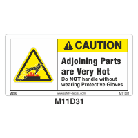 Safety Decals CAUTION. Adjoining Parts are very Hot, Do Not handle without wearing protective gloves